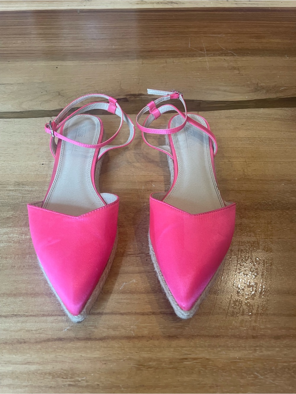 ASOS Design Women’s Pink Pointed-Toe Ankle-Strap Flats, 8
